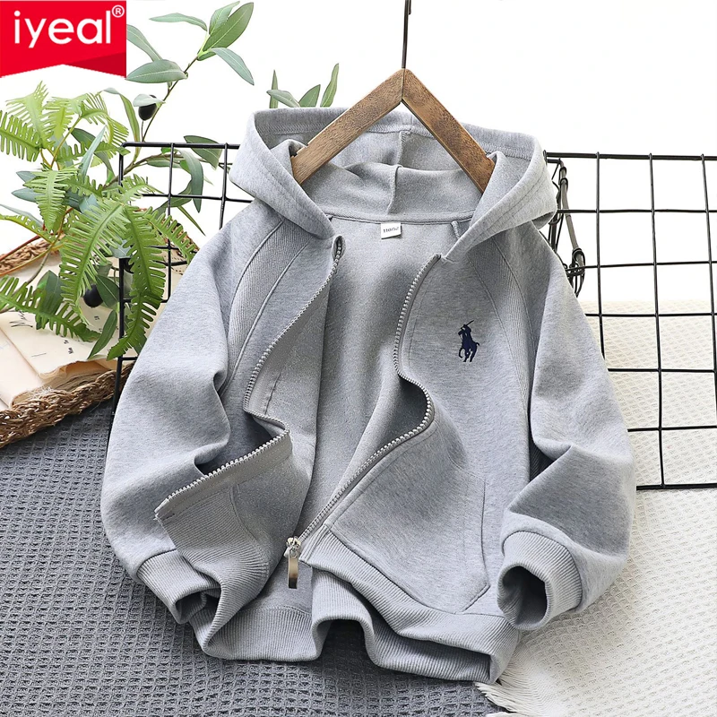 

IYEAL 2024 Spring New Boys' Zipper Coat Children's Hooded Zipper Top Children's Sweatshirt Boys' Academy Style Cardigan Top