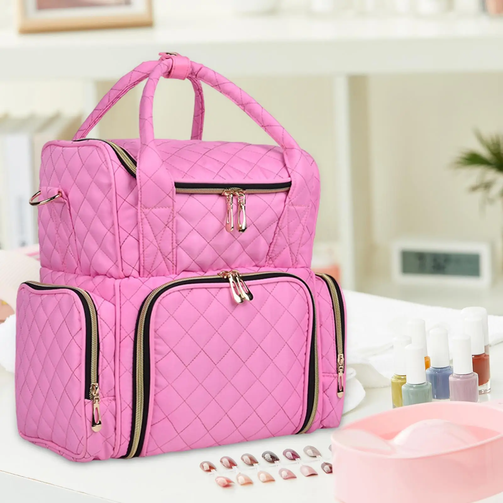 

Nail Polish Carrying Case Bag for Manicure Tools Black Scratch Resistant Detachable Storage Bag Large Nail Polish Organizer Pink