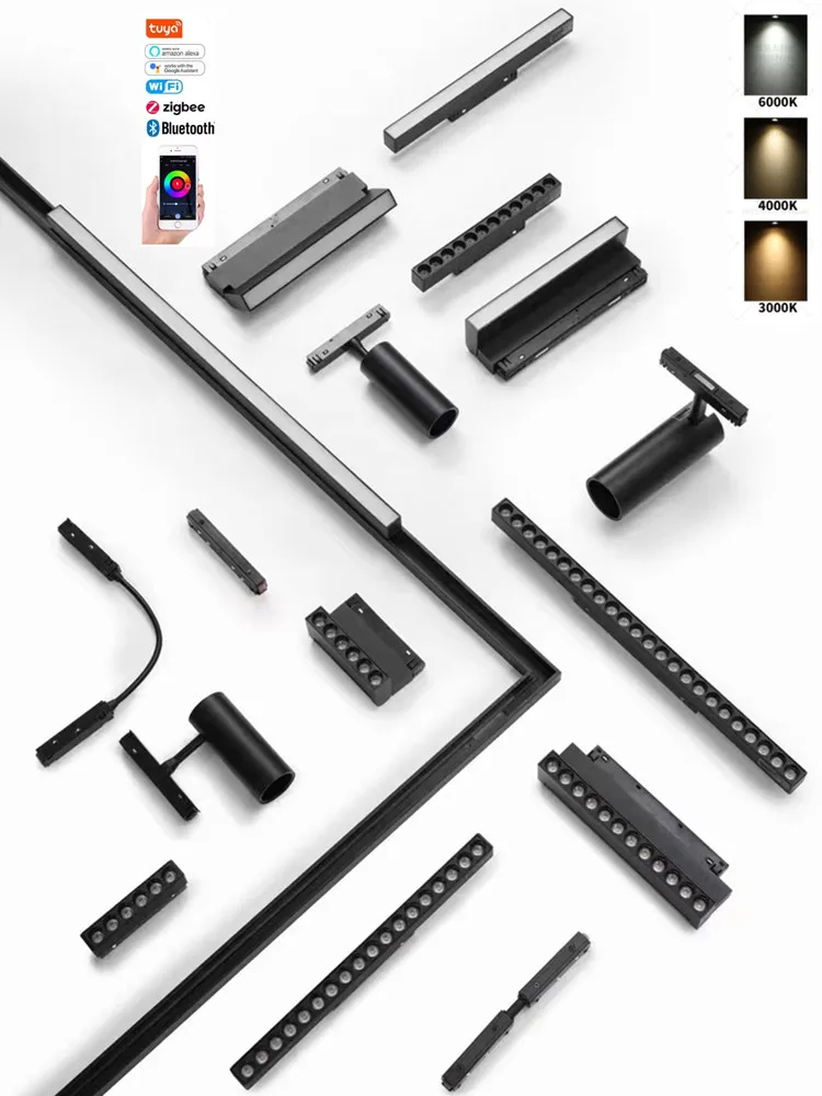 20 Type Smart Magnetic Track Light Tuya Zigbee DC48V LED Downlight Spot Flood Grille Lamps Mordern Home Living Room Black White 6