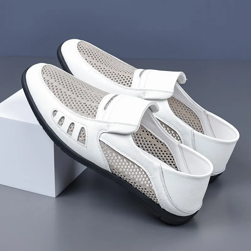 

Summer Fashion Hollow Leather Flat Men's Loafers Designer New Slip-on Casual Business Male Sandals Outdoor Running Man Sneakers