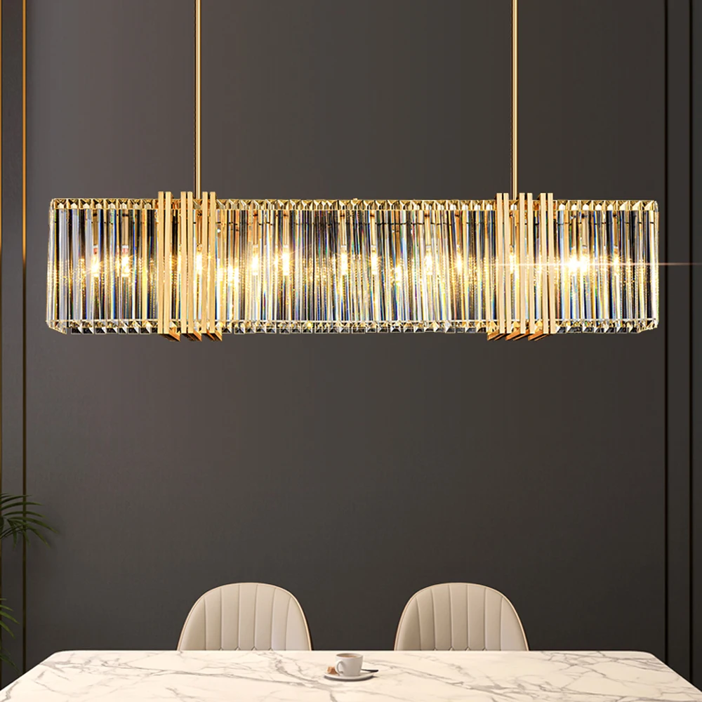 

Rectangular Island Crystal Chandelier Modern Hanglamp AC110V 220V Luxury Living Room Cristal Lampe Bar Lighting