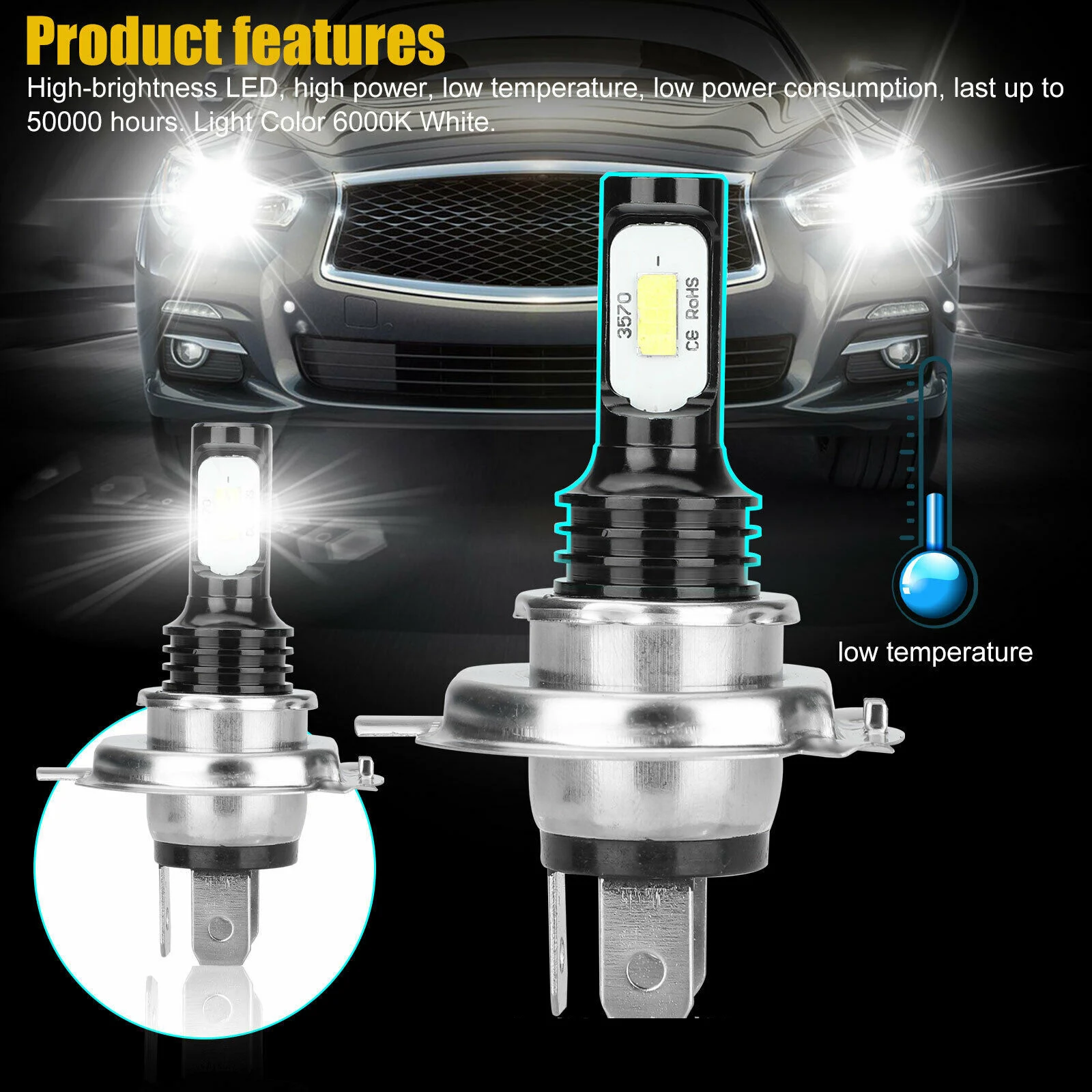 

H4 H7 Led Car Headlight H1 H3 H8 H10 H11 H16 Fog Light Bulbs 9005 HB3 9006 HB4 880 881 PSX24W Auto Lamps 80W 12V 6000K 3000K