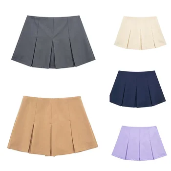 2025 New High Waisted Pleated Skirt Women Fashion Streetwear Side Zipper Mini Skirts Woman Casual All-Match Basic A-Line Skirts 1