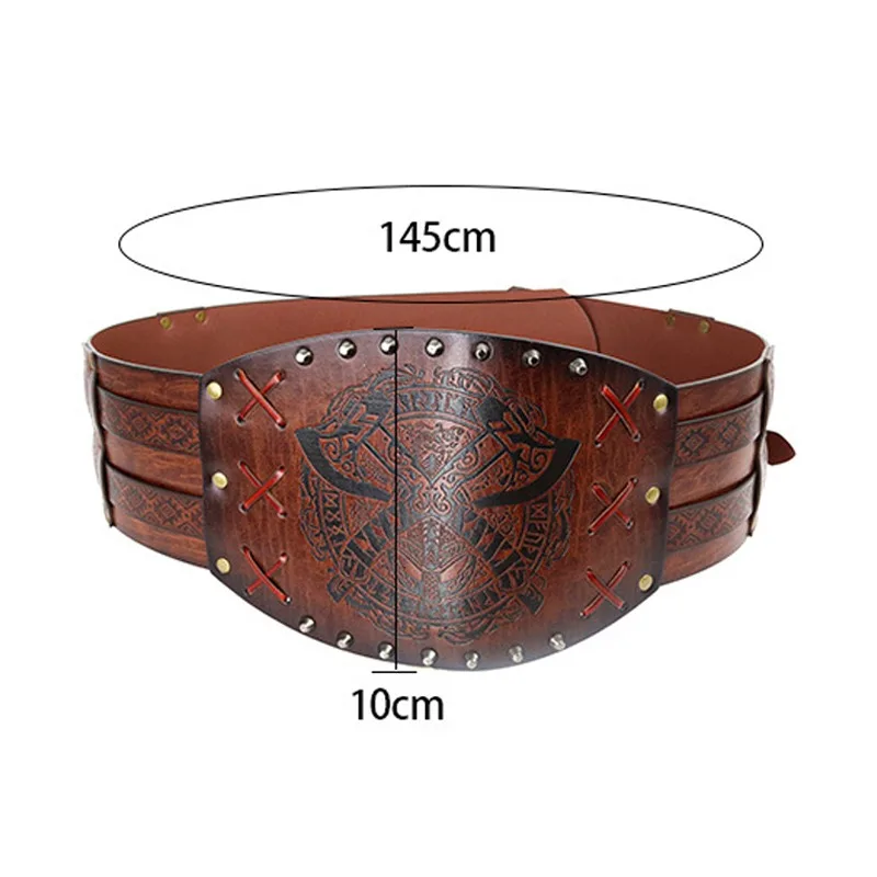 Vikings Belt Wide PU Leather Medieval Larp Costume Men Women SCA Waist Armor Corset Heavy Belt Celtic Halloween Emboss Adult