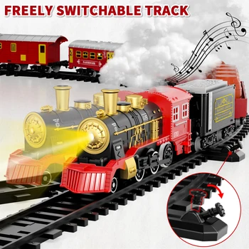 Train Set Toys For Kids Smokes Light & Sound Include 6 Car And 28 Tracks Red Train Sets Toys Birthday Gifts For 3 4 5 6 Year Old 2
