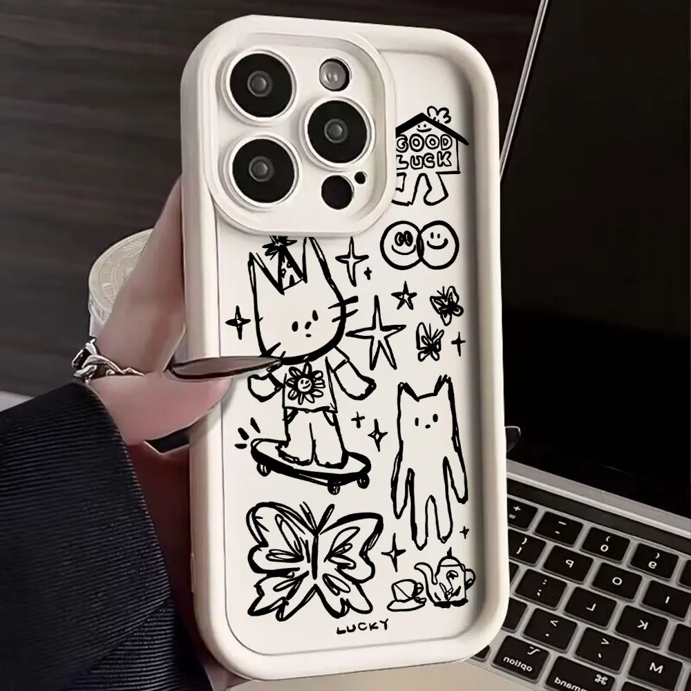 Charming Black Kitten Sketch Cat Phone Case Cover
