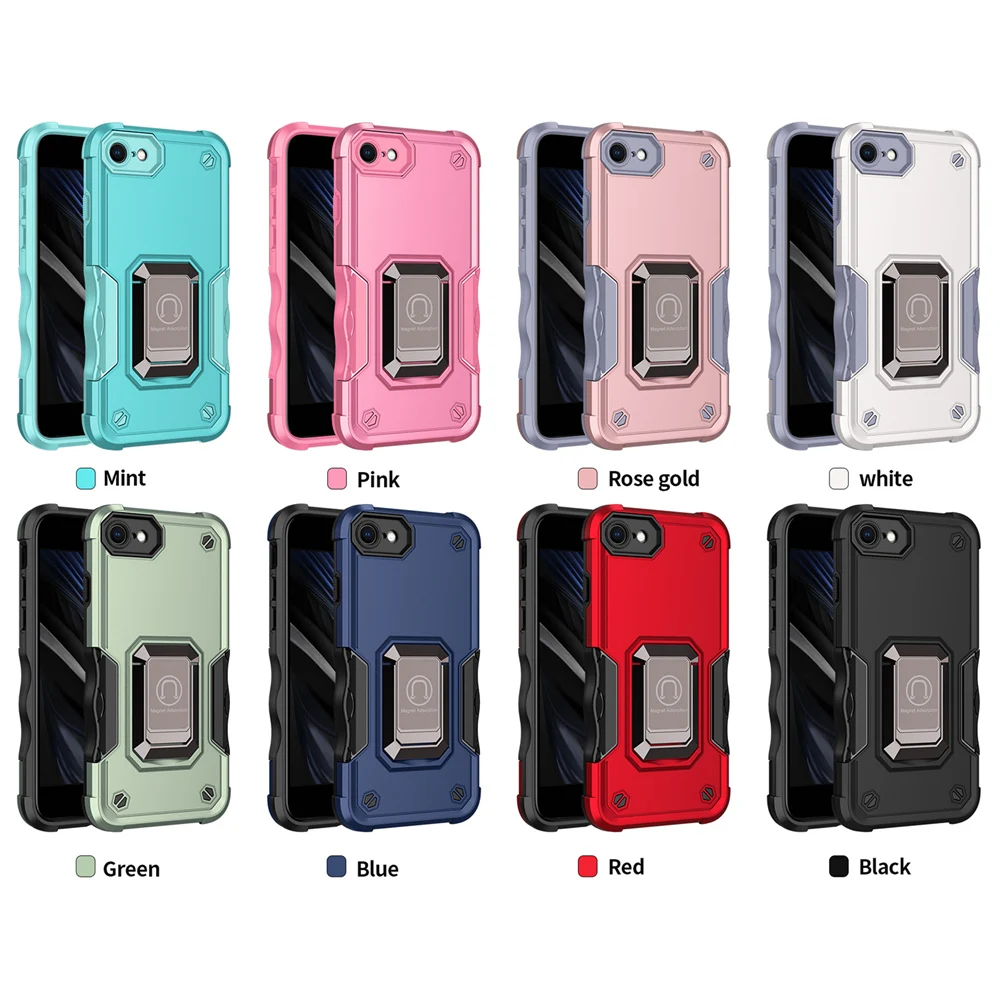 KEYSION Shockproof Armor Case for iPhone SE 2022 8 Plus Silicone+PC Ring Stand Phone Back Cover for Apple iPhone SE 2020_voghion.com
