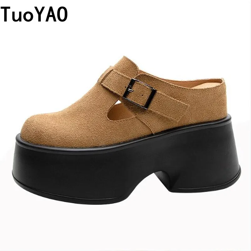

New Summer Women Genuine Leather Shoes 11CM Platform Slippers Wedge Sneakers High Heel Slip on Breathable Sandals Zapatos Mujer