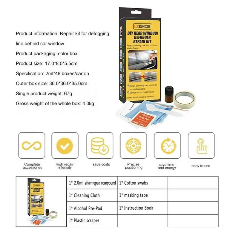 Defroster Repair Kit DIY Quick Repair Conductive Car Rear Window Windshield Defogger Defroster Repair Kit Fixes Scratched Broken