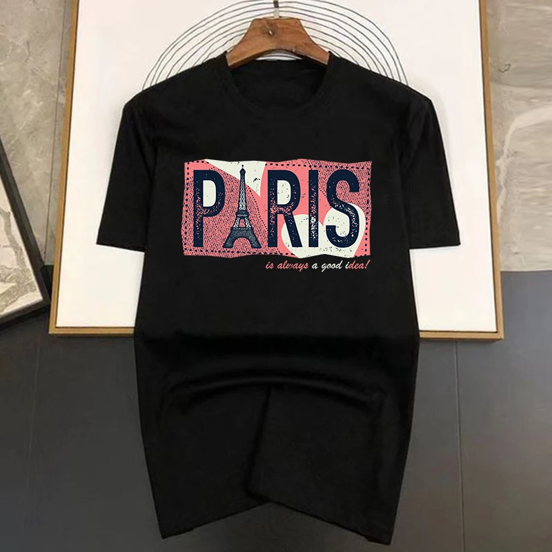 

Luxury Paris Print T-shirts Summer Men's Tshirt O-Neck Short Sleeve 100% Cotton Street Fashion Casual Top Women's Y2K