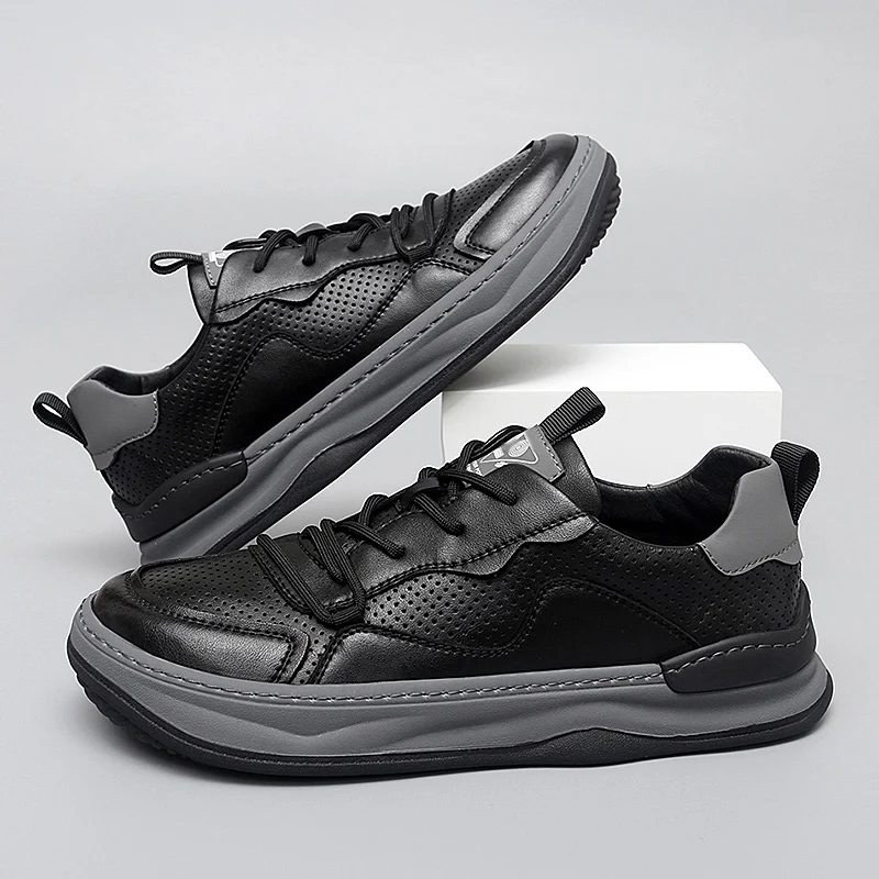 Spring and Autumn Men's Sports Shoes Fashion Flat Bottom Outdoor Jogging Skateboard Luxury Lightweight Breathable Leather Casual