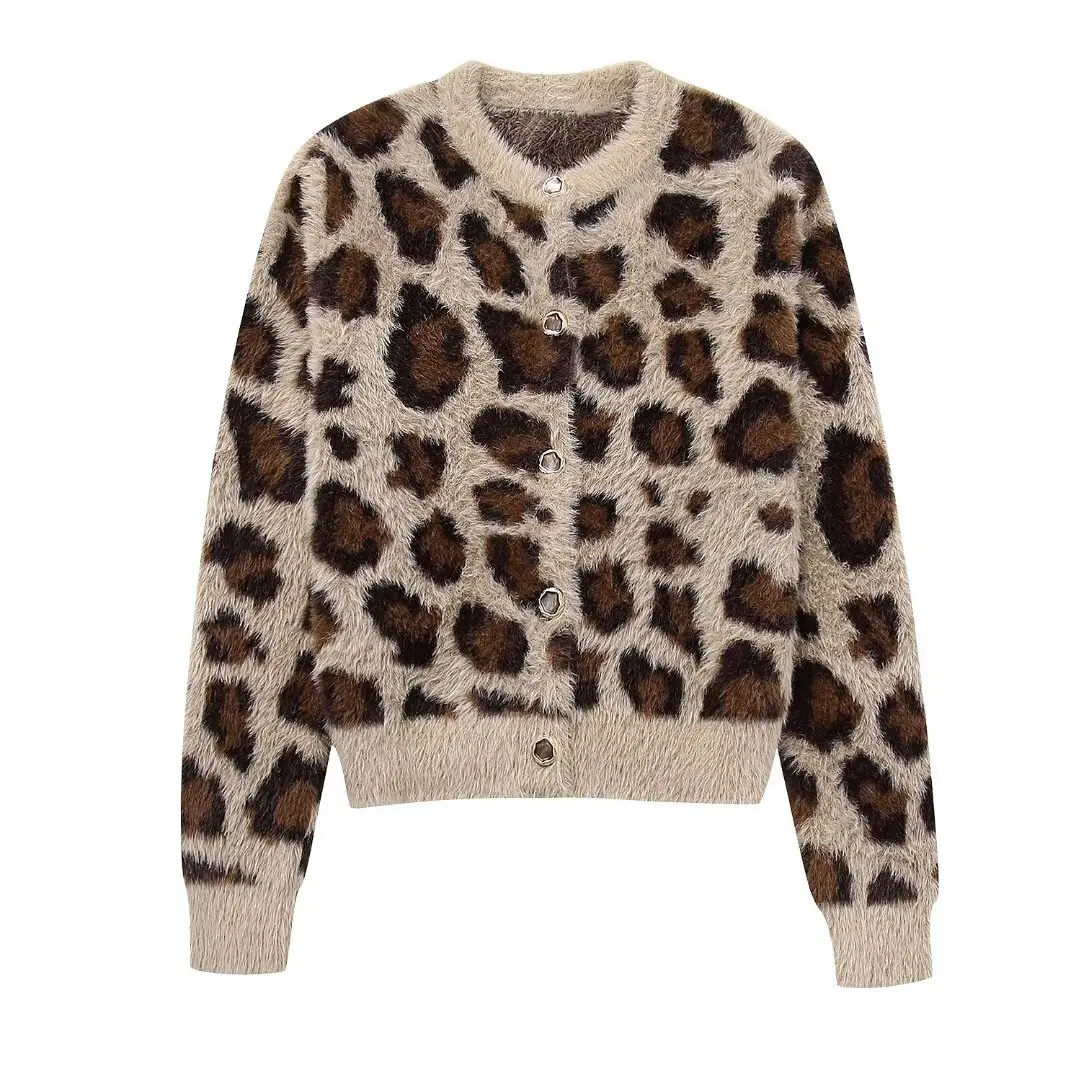 

Women's 2023 Fashion Joker Exquisite Buttons Animal Pattern Knitted Cardigan Sweater Retro Long-sleeved Women's Coat Chic Top
