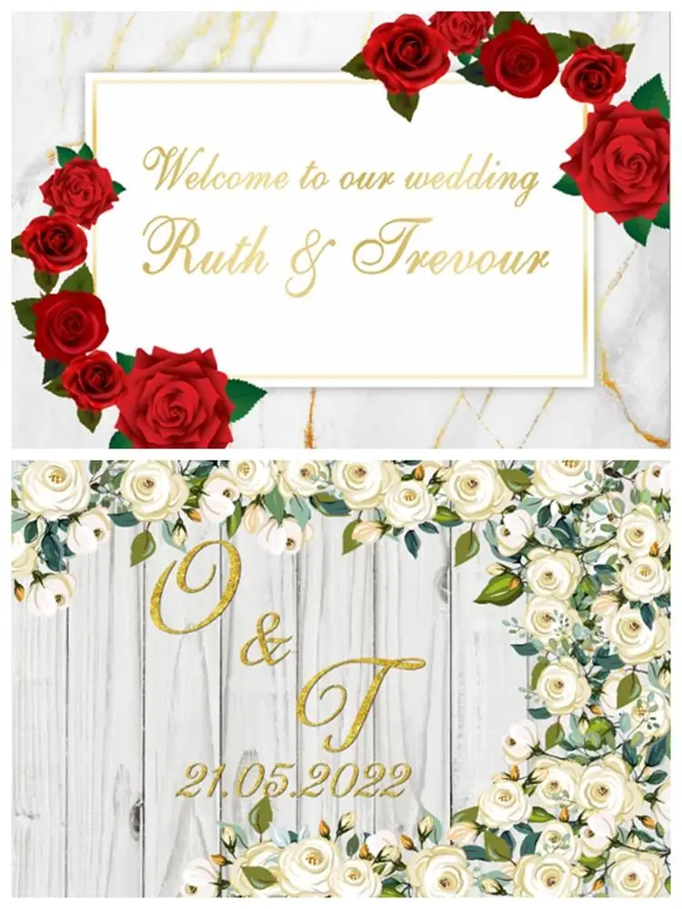 Happy Birthday Name Photography Background Flower Wreath Blooms Wedding Ceremony Baby Shower Party Photographic Backdrop