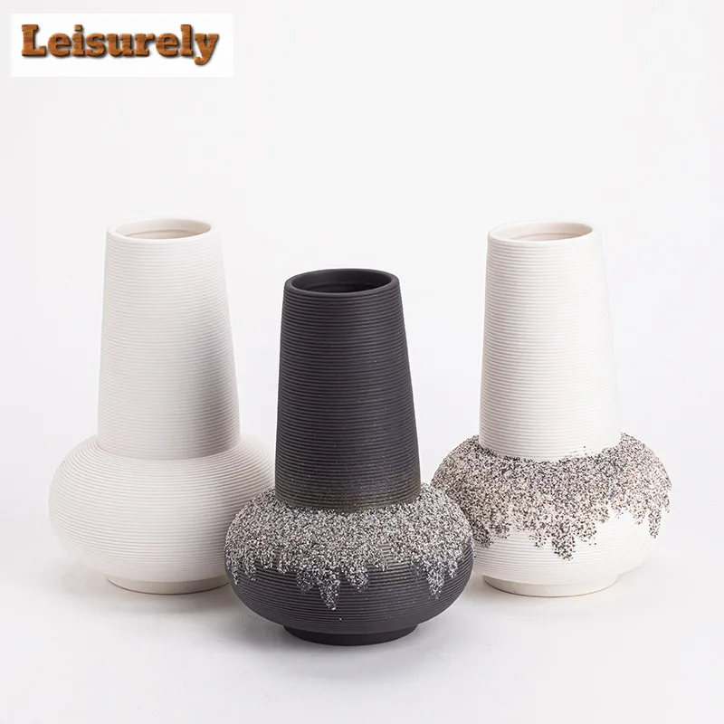 Threaded Large Ceramic Vase For Pampas Grass Flower Insertion Basket Home Accessories Office Living Room Interior Table Decor