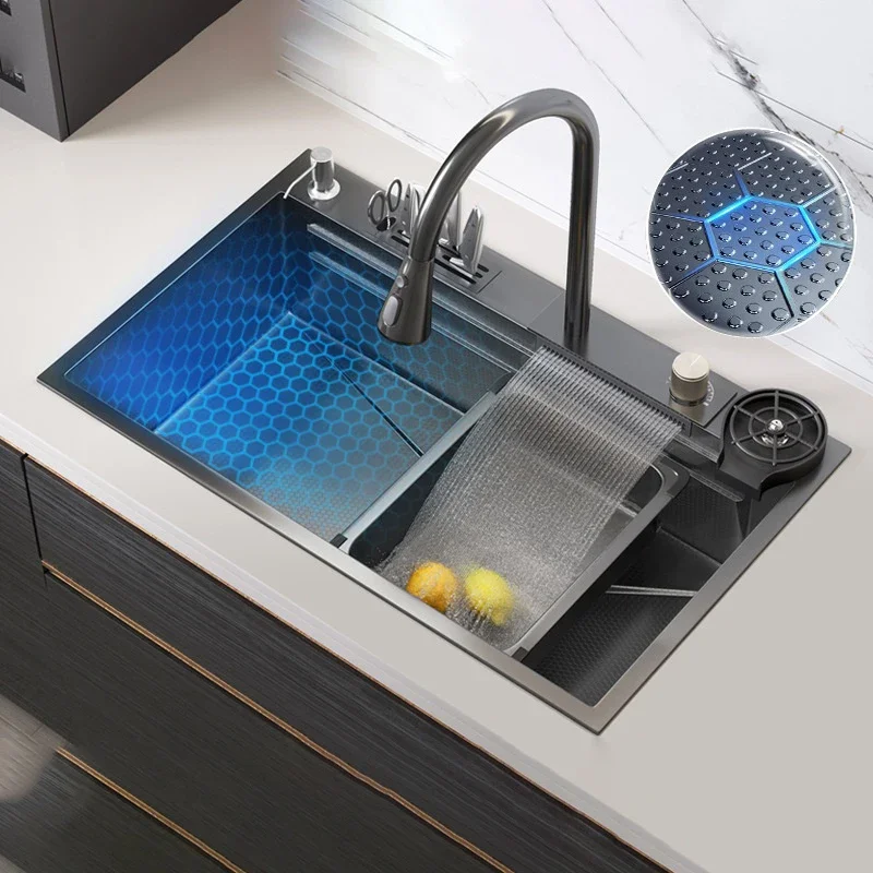 

304 Stainless Steel Handmade Honeycomb Kitchen Sink Nano Large Single Groove Household Embossed Dishwashing Basin Flying Rain