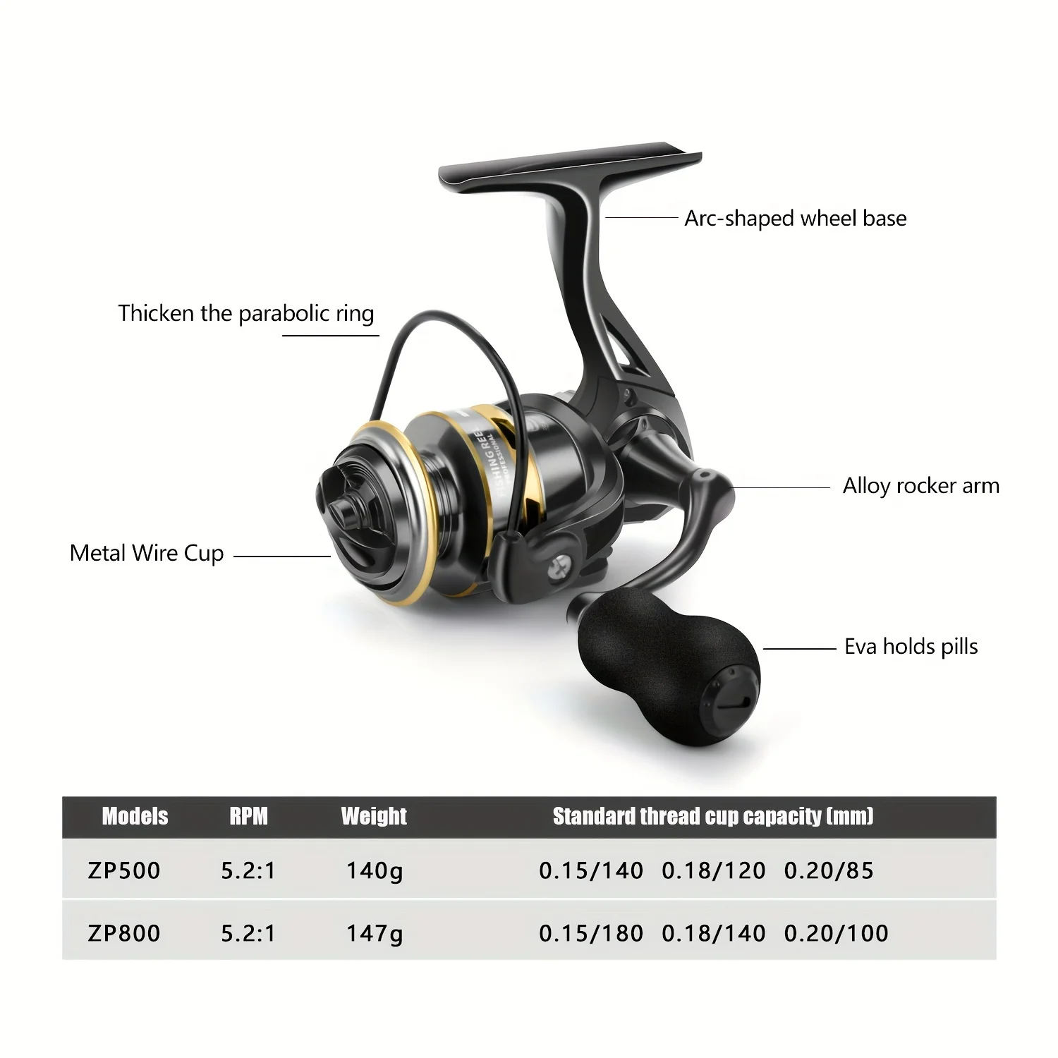 컴팩트 아이스 낚시 릴 경량 500/800 미니 스피닝 릴, 5.2:1 기어비, 부드러운 베어링, 5kg 최대 드래그, 야외 낚시