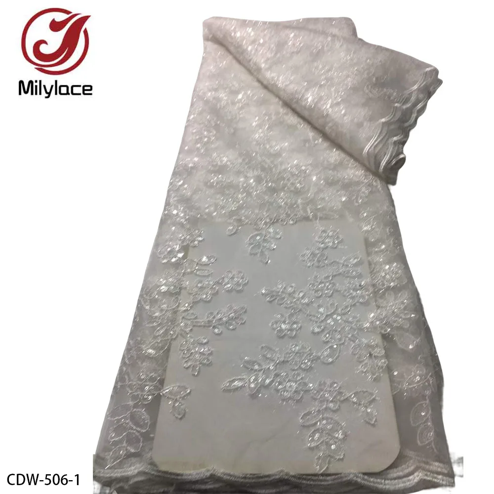 

African Lace Fabric 2022 High Quality French Sequins Tulle Fabric 5 Yards for Wedding Prom Dress CDW-506