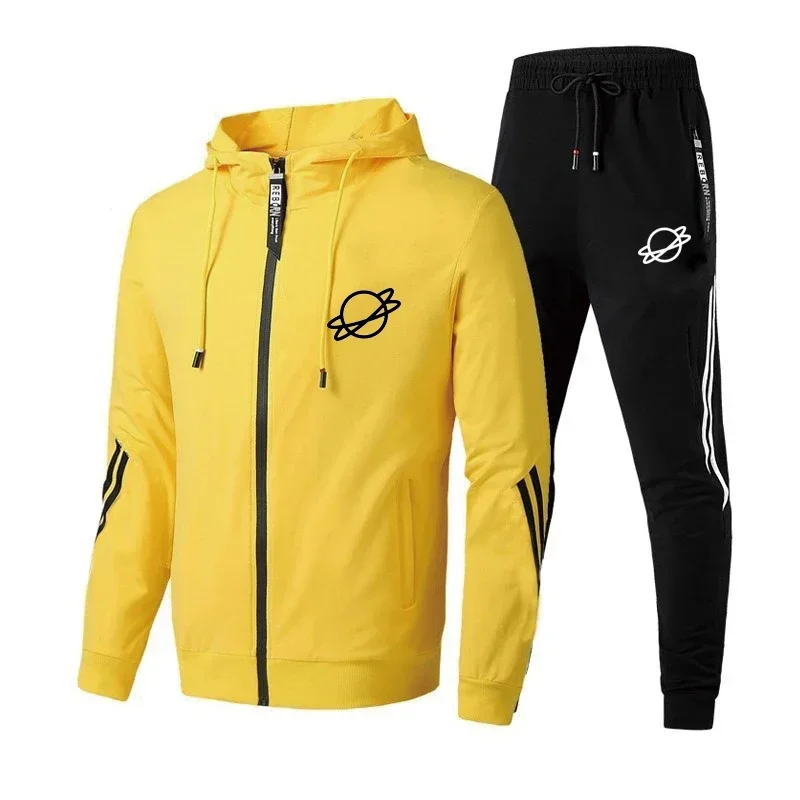 

2 Piece Mens Tracksuit Spring Autumn Zipper Hoodies and Sweatpants Casual Male Fleece Pullover Jogging Suits