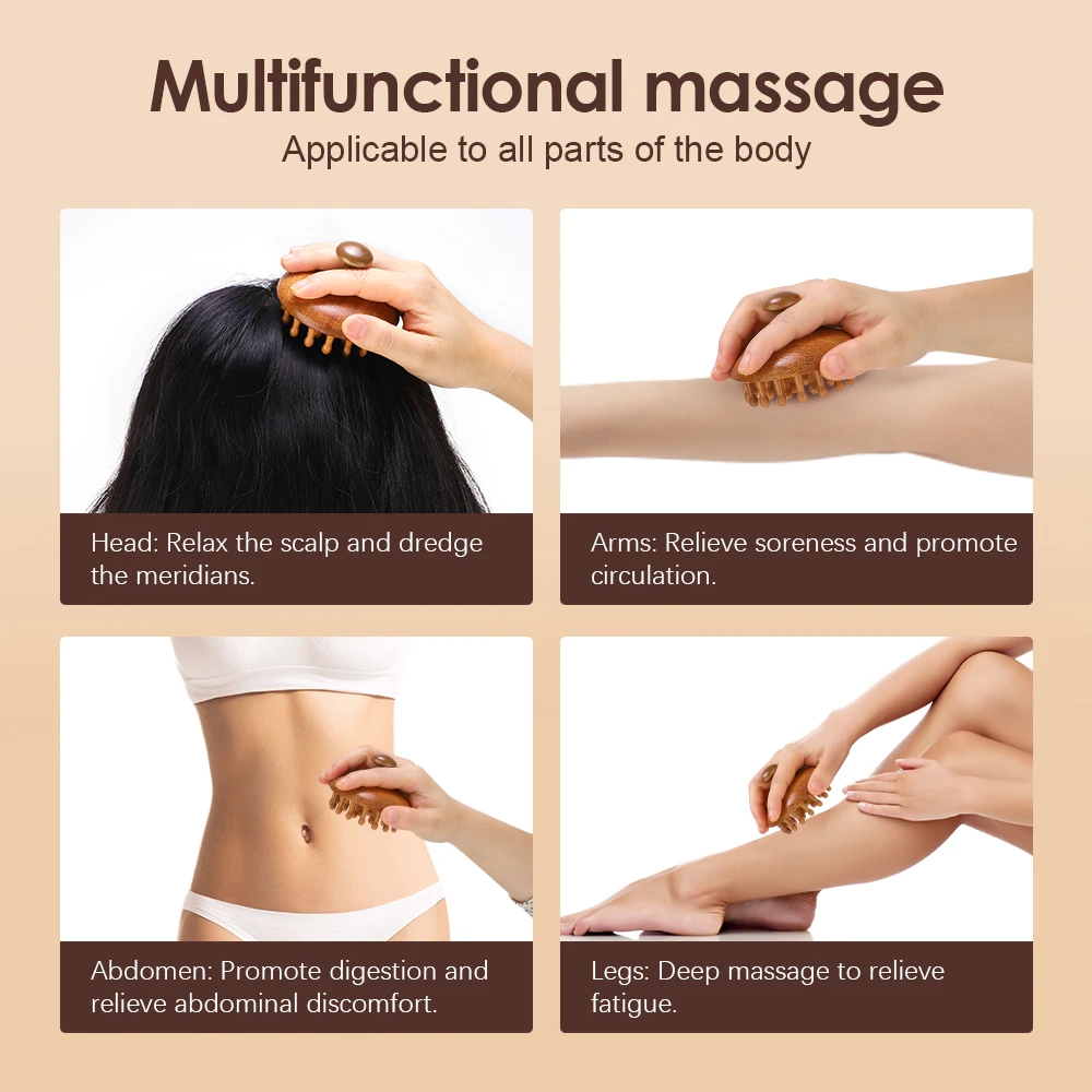 Natural Sandalwood Massage Comb for Hair Care and Body Relaxation
