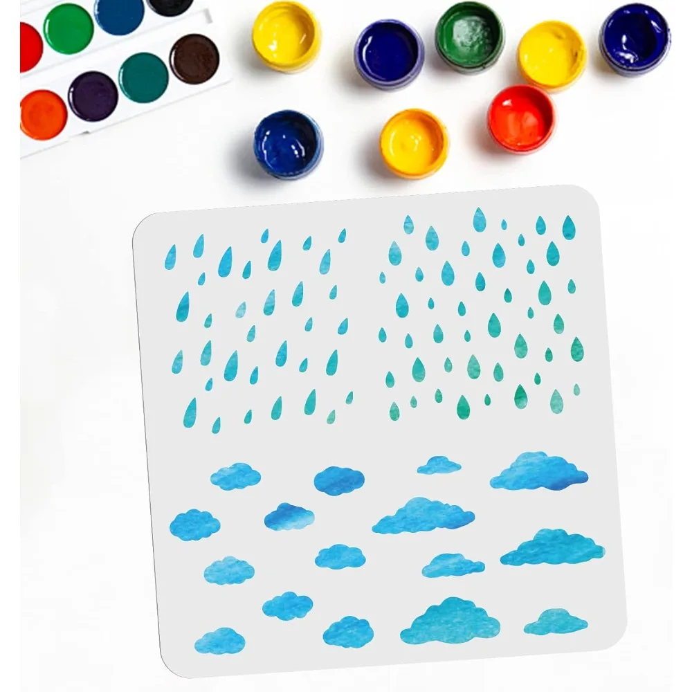 

Raindrop Cloud Stencil Rain Drop Clouds Drawing Painting Stencils 11.8×11.8 Inch Reusable Weather Stencil for Wall Decoration