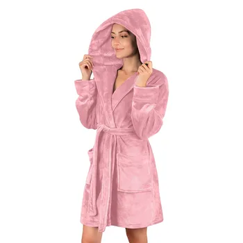 Solid Shower Kimono Robes Hooded For Women Long Sleeves Towel Bathrobe With Waist Girdle Female Cotton Sleepwear For Home Wear