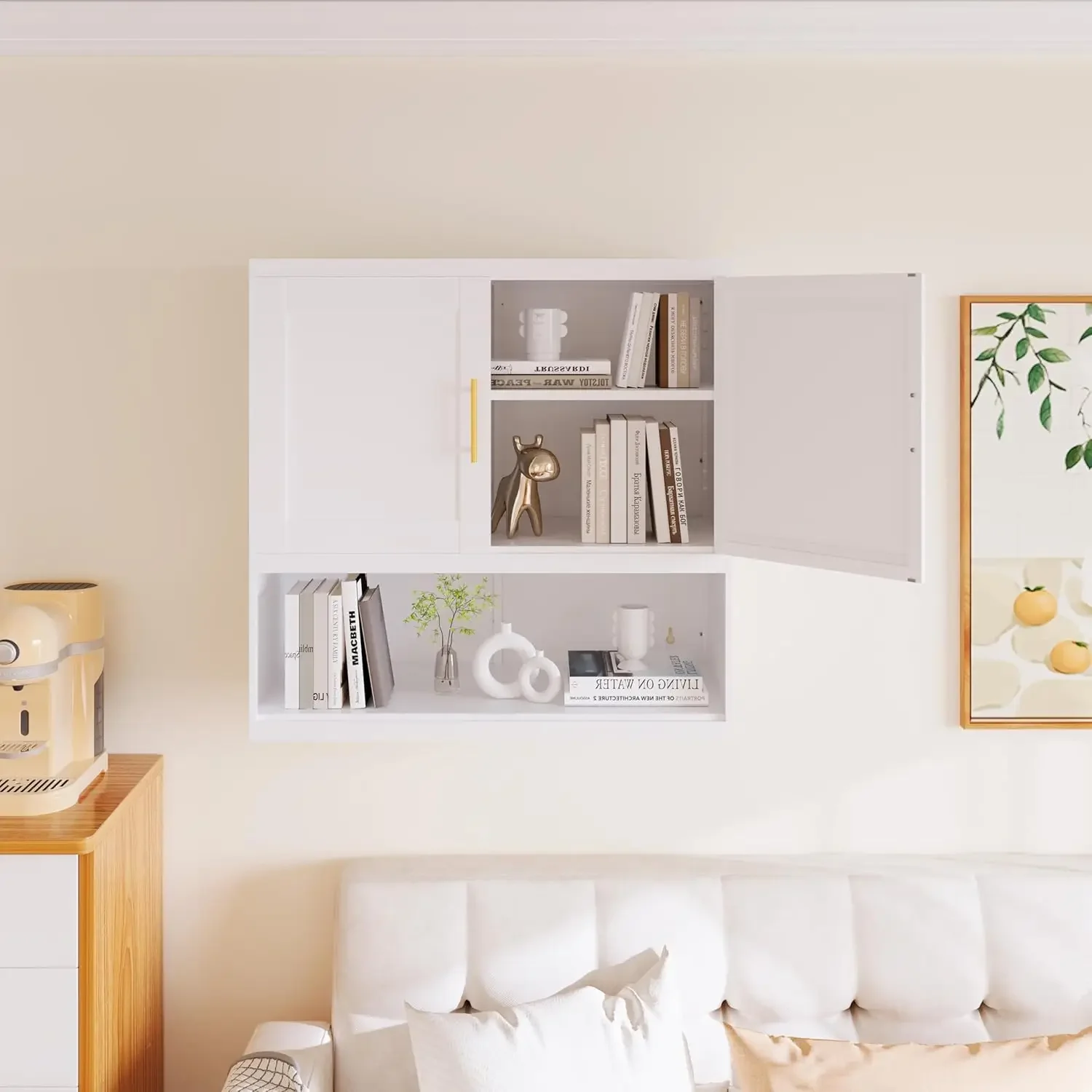 Wall Mounted Hanging Cabinet with Door and Shelves Medicine Cabinet