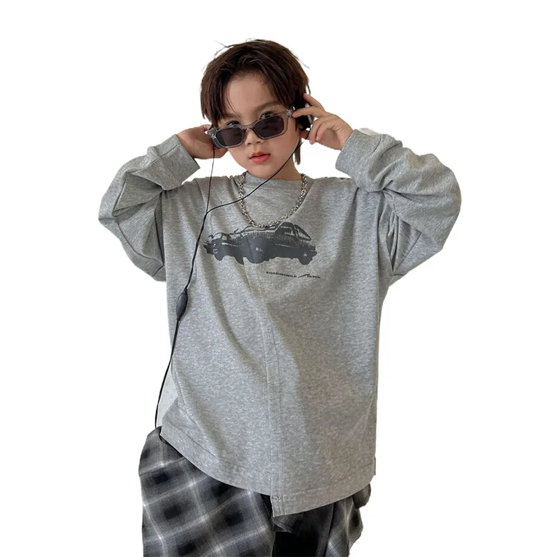 

Children's Base Shirt Vintage Car Splicing Cotton Long sleeve T-shirt for boys and girls tide