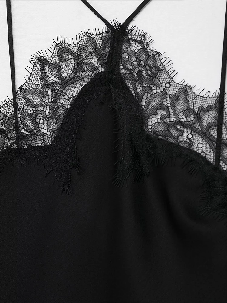 2025 Sexy Lace Spliced Sling Dresses For Women Elegant Sleeveless Backless Irregular Hem Dress Lady Chic Holiday Party Wear