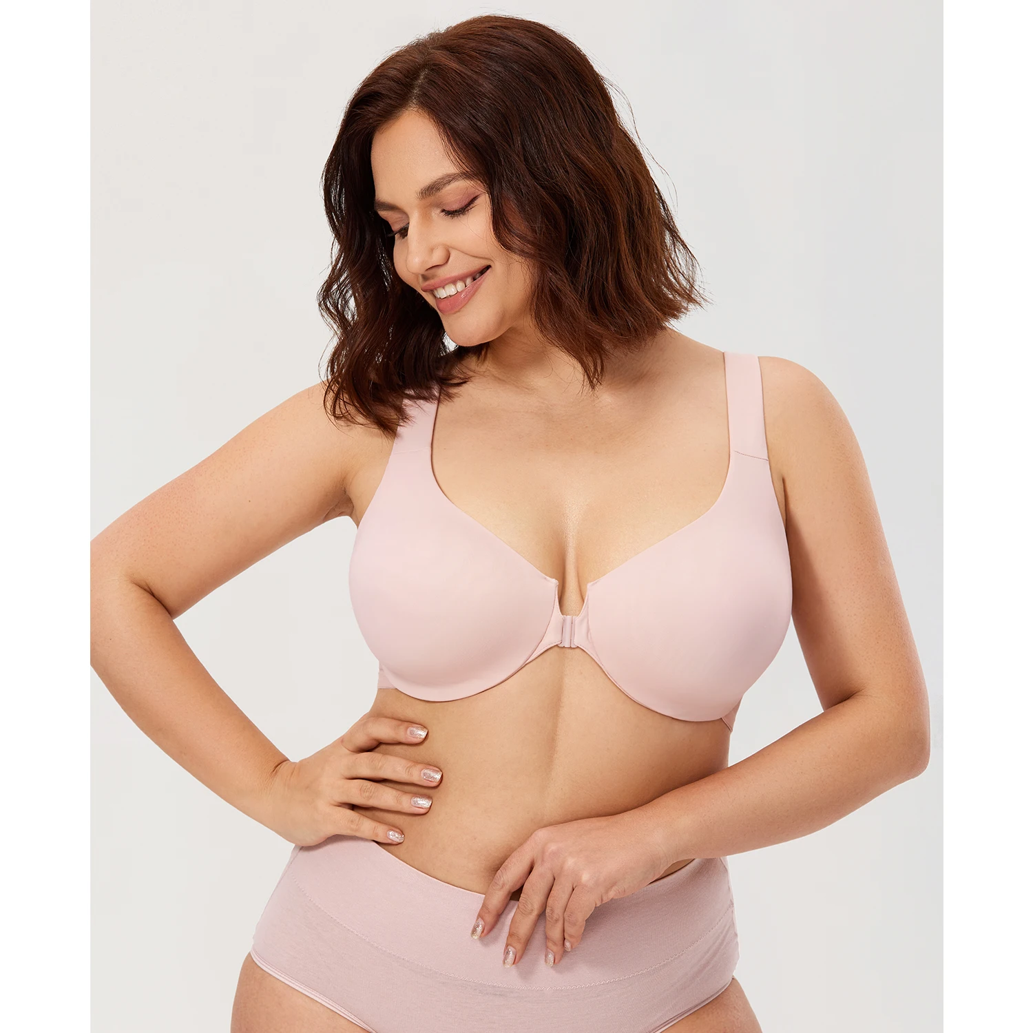 Women's Comfort Seamless Full Coverage Non-Foam Underwire Racerback Front Closure Bra Smooth Plus Size B-DD E F