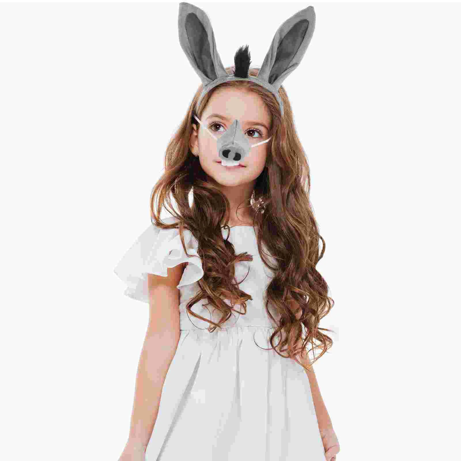 

Donkey Headband Cosplay Props Animal Themed Parties Tail Bowtie Decor Accessories Rabbit Nose Ear Costume Ears Fabric Kit Set