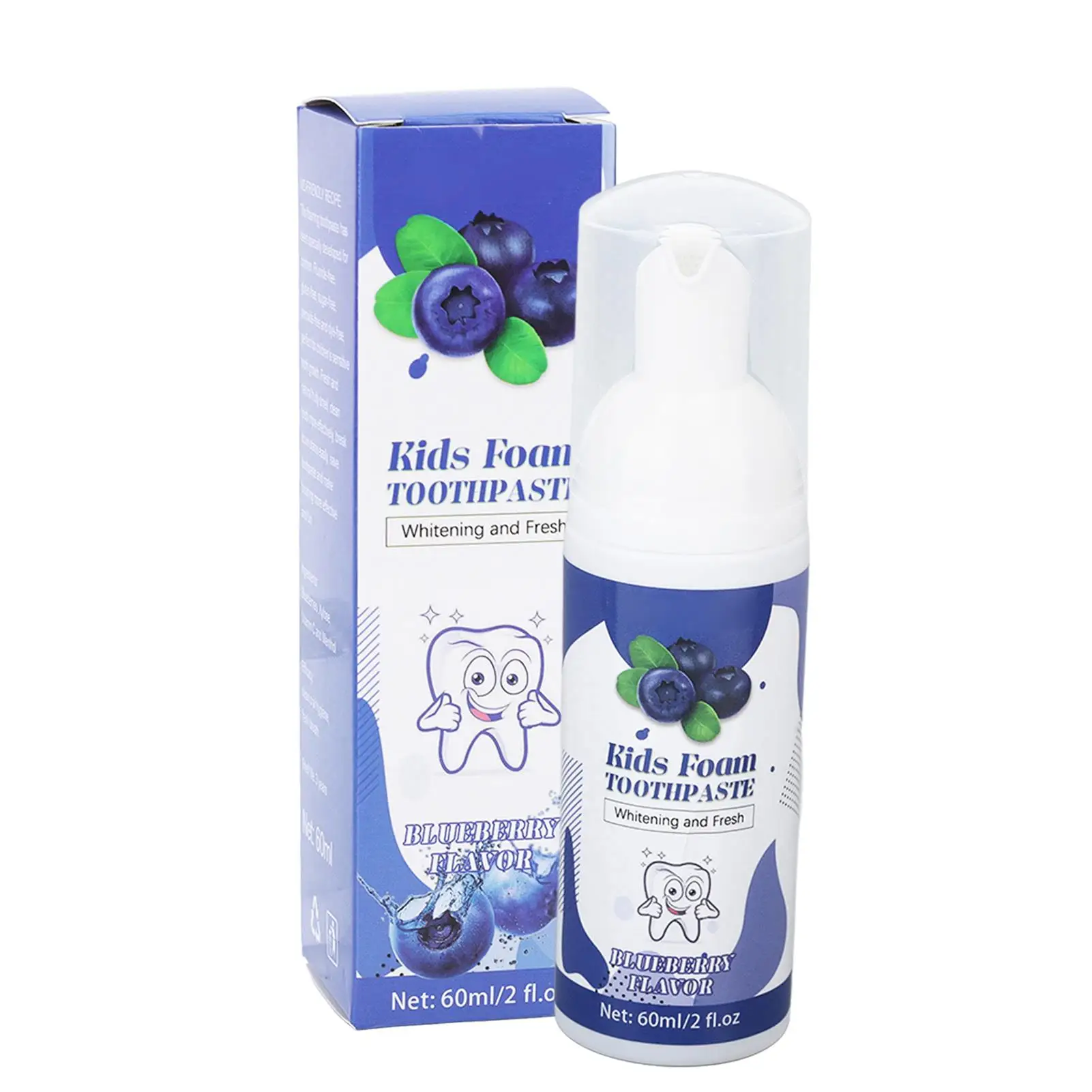 60ML Kids Bubble Toothpaste Mousse-Blueberry Flavor Foam for Children's Dental Care