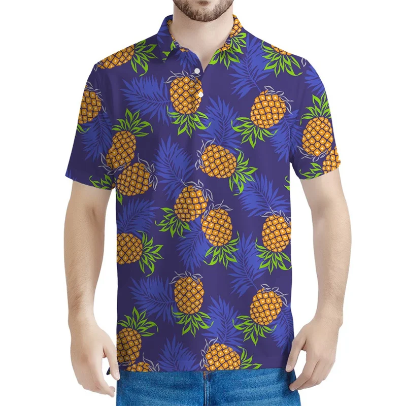 

Vintage 3d Printed Pineapple Polo Shirt For Men Summer Short Sleeved Tees Kids Tropical Fruit Pattern Oversized T-Shirt Tops