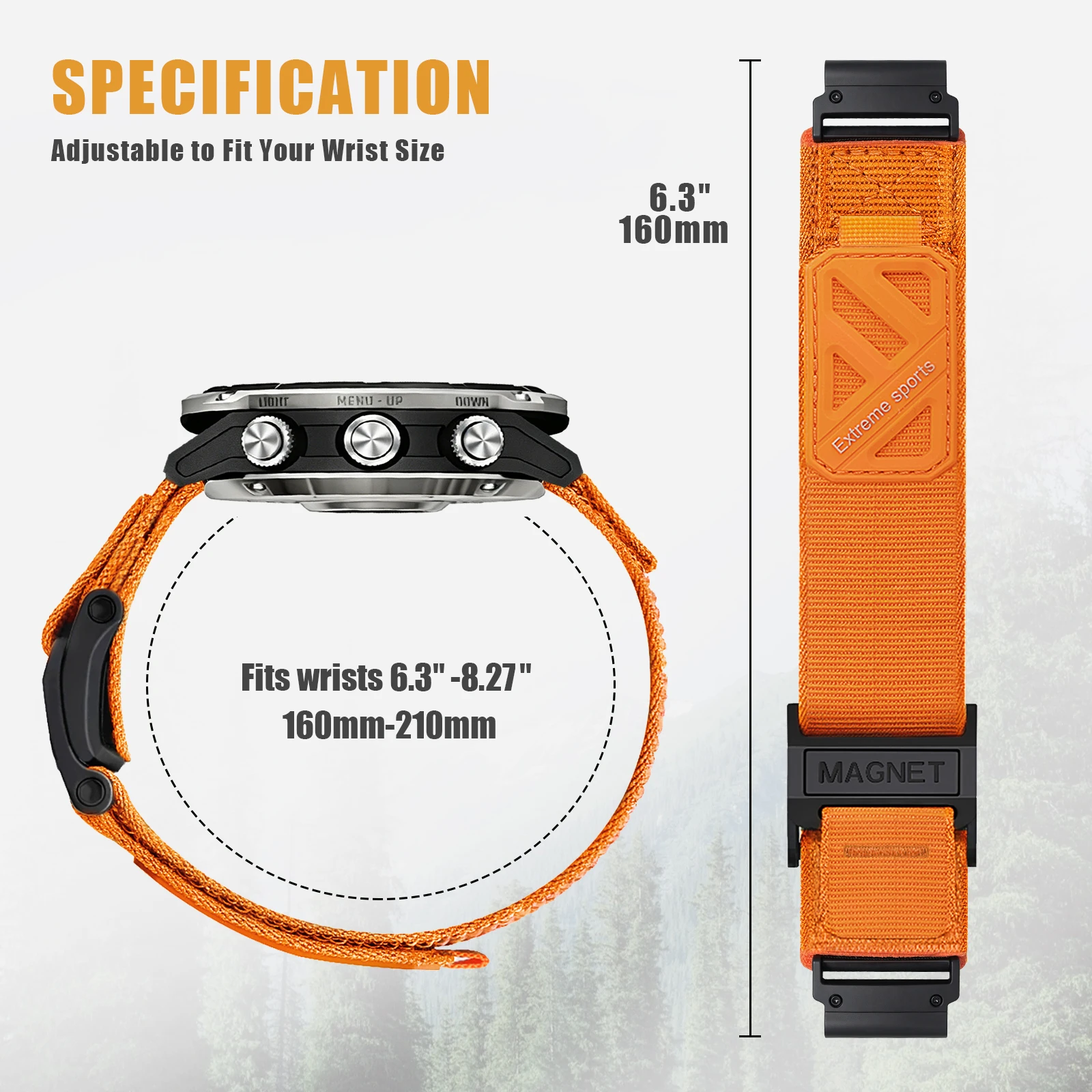 Durable Nylon Watch Strap - Adjustable 22mm/26mm Band