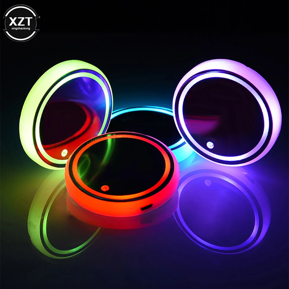 New Car LED Cup Holder Light Mats Car Coasters Bottle Atmosphere Light Constellation Backlight Lamp LED Cup 7 Colors Holder Pads