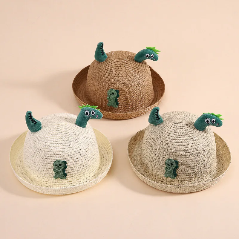 

Children's Summer Men And Women Cartoon Dinosaur Straw Hat 3-6 Years Old Cute 3D Three-dimensional Dinosaur Fisherman Hat