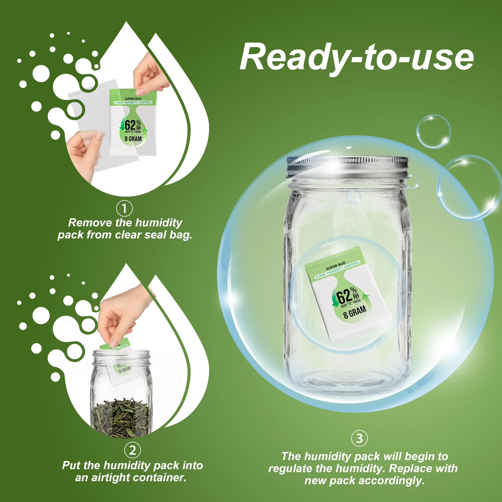 Dual-Action 62% Humidity Control Packs - Optimal Hydration & Moisture Balancer for Herb and Flower Storage (4g/8g)