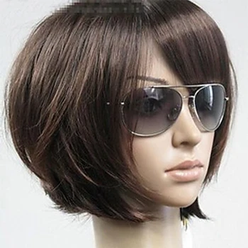 Synthetic Hair Women Short Straight Brown Wigs Side Bang