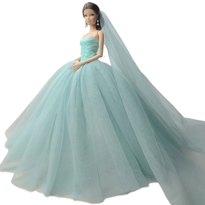 Doll Clothes Doll Dresses Long Tail Evening Gown Wedding Dress +Veil for Barbie Doll Accessories