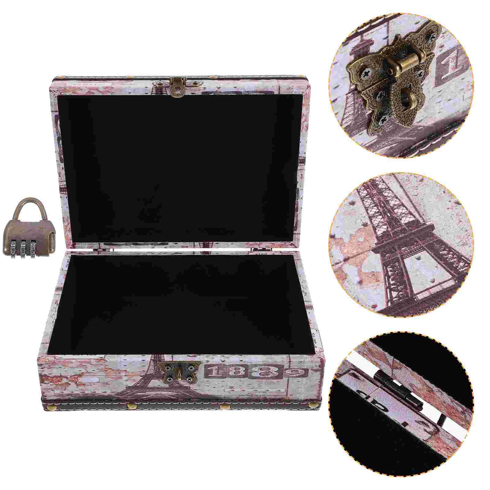 

Vintage Wood Jewelry Organizers Small Wooden Storage Box for Earring Bracelet Trinket With Lock