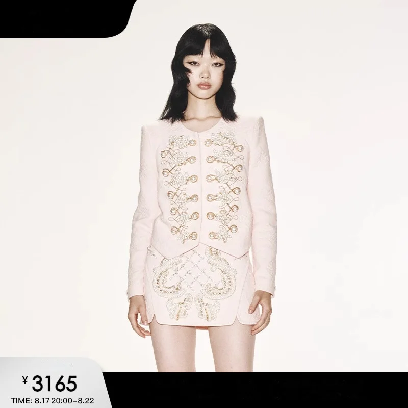 르 명성 2023 가을 새로운 다크 자카드 골드 스레드 진주 장식 중공업 겉옷