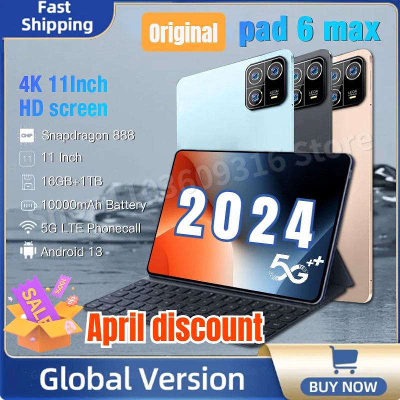 

2024 Original Pad 6 MAX Tablet Global Version Android 13 Tablet PC Snapdragon 8 gen2 16GB 1TB 5G GPS WIFI Mi Tab Pad 6 Tablets