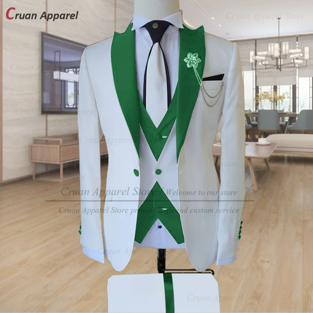 20 Color Stylish White Suits for Mens Slim Fit Groom Groomsmen Wedding Tuxedo Tailor-made Formal Business Blazer Vest Pants 3Pcs mens suit