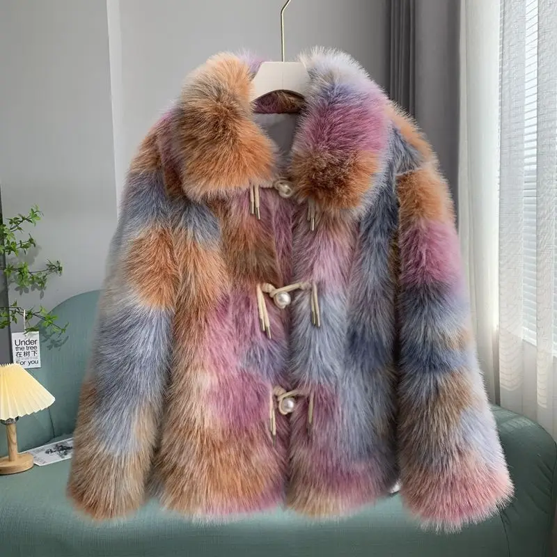 

2023 Fur Coat For Women Winter Jacket Medium-Length Pearl Buckle Women's Winter Coat Promotion