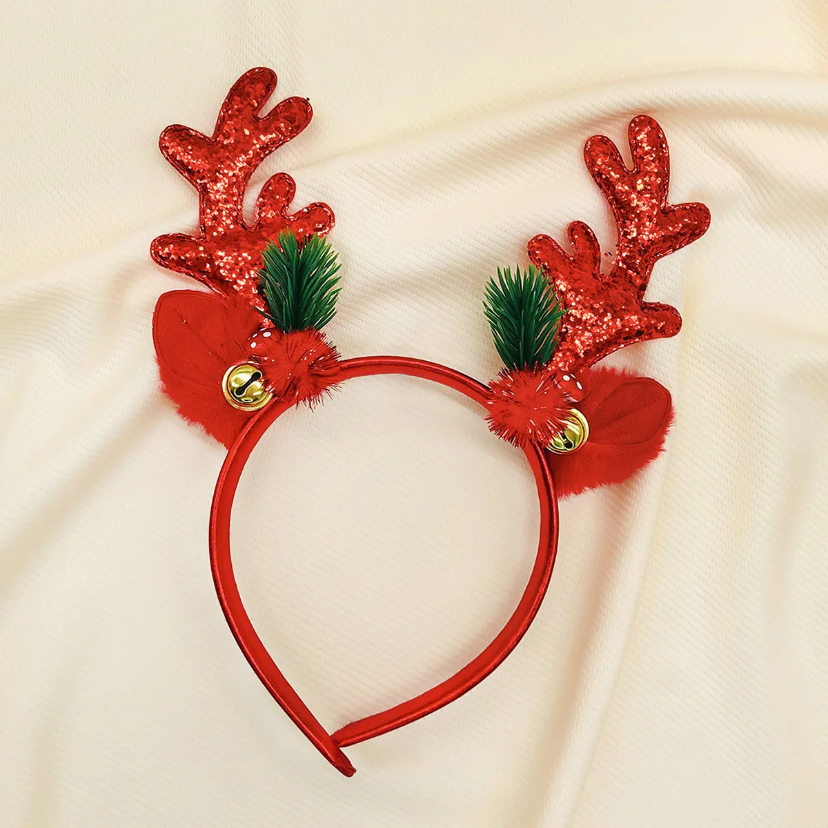 Christmas Reindeer Antlers Headbands, Glittery Gold & Red Xmas Hair Hoops, Festive Holiday Party Hair Accessories For Kid Adults