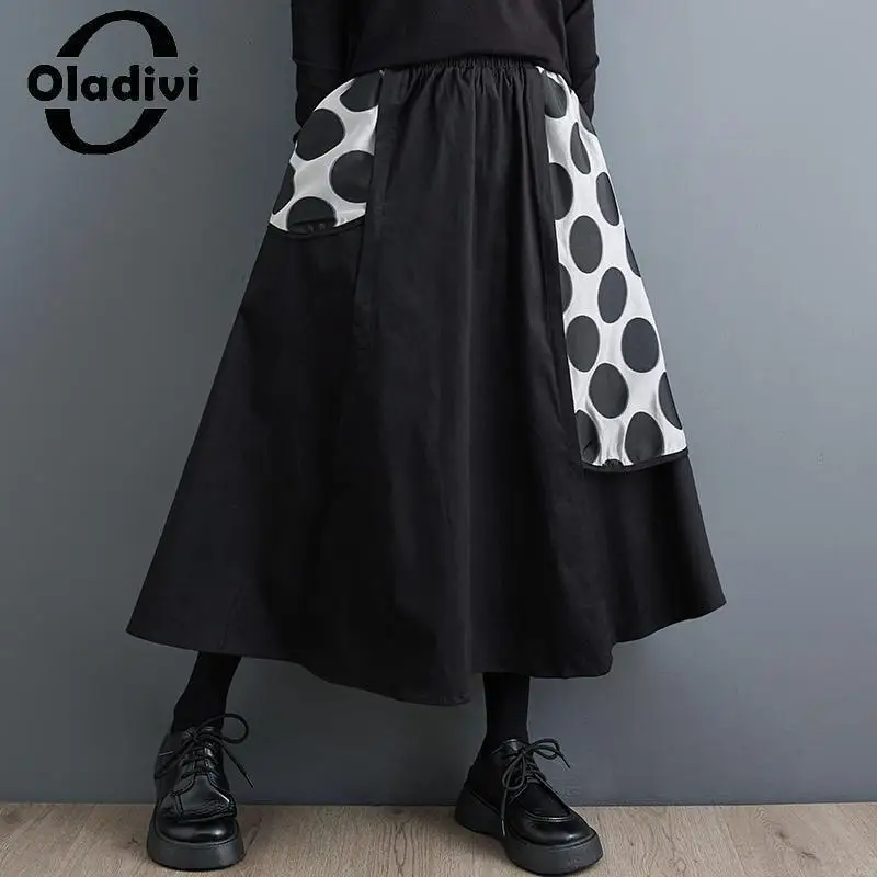 

Oladivi Large Size Women Polk Dot Print Elastic Waist A-Line Skirts 2023 Summer Casual Loose Big Bottoms Oversized Clothing 8061