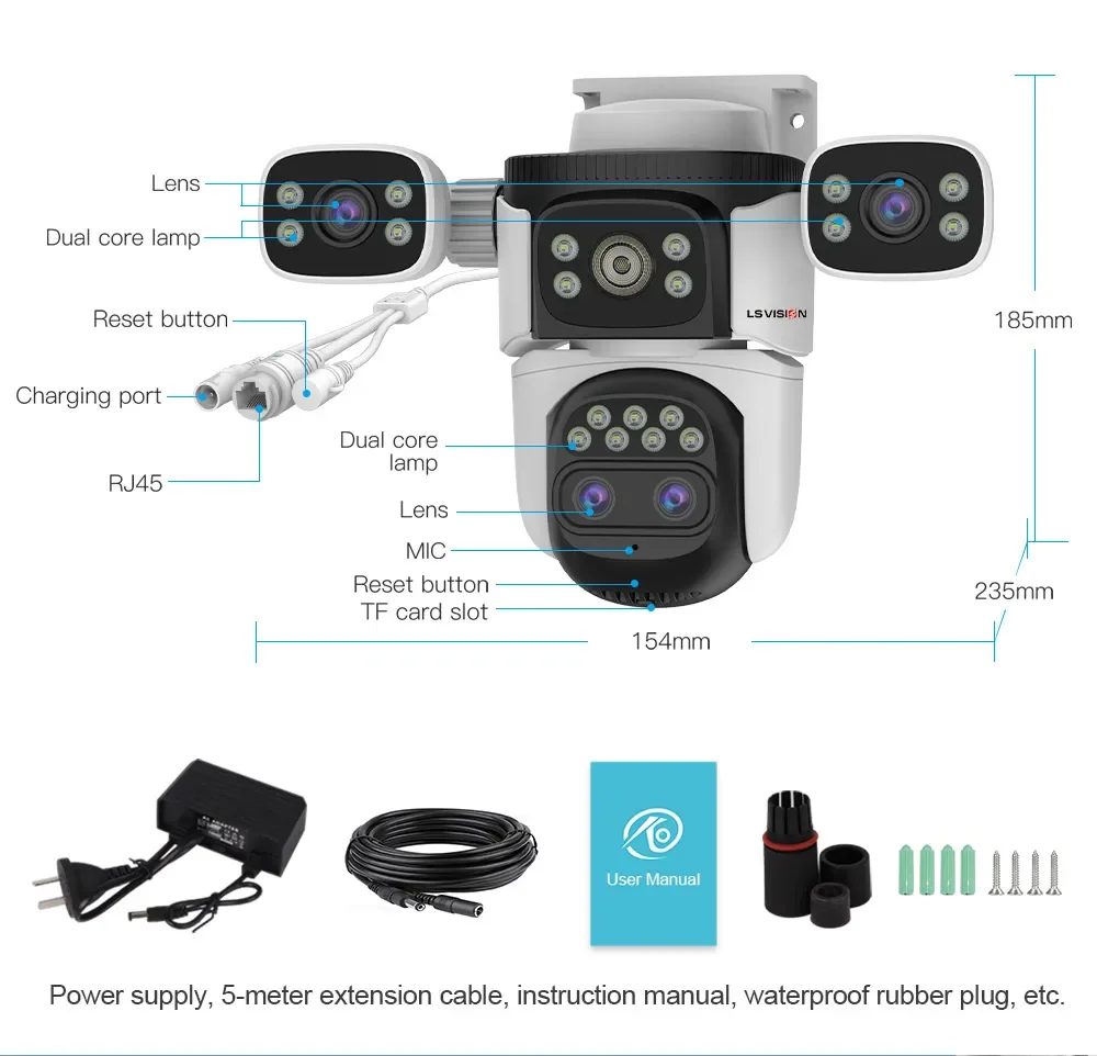 20MP 3 Screens WiFi Security Camera 10X Zoom Wireless Outdoor Surveillance Cam P