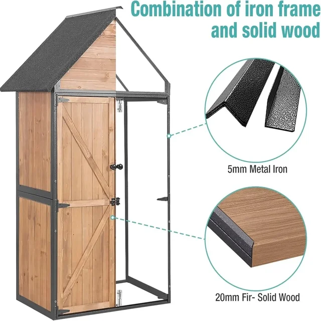 Abri de rangement de jardin extérieur avec cadre en métal et étagères réglables pour patio et pelouse (marron) 2