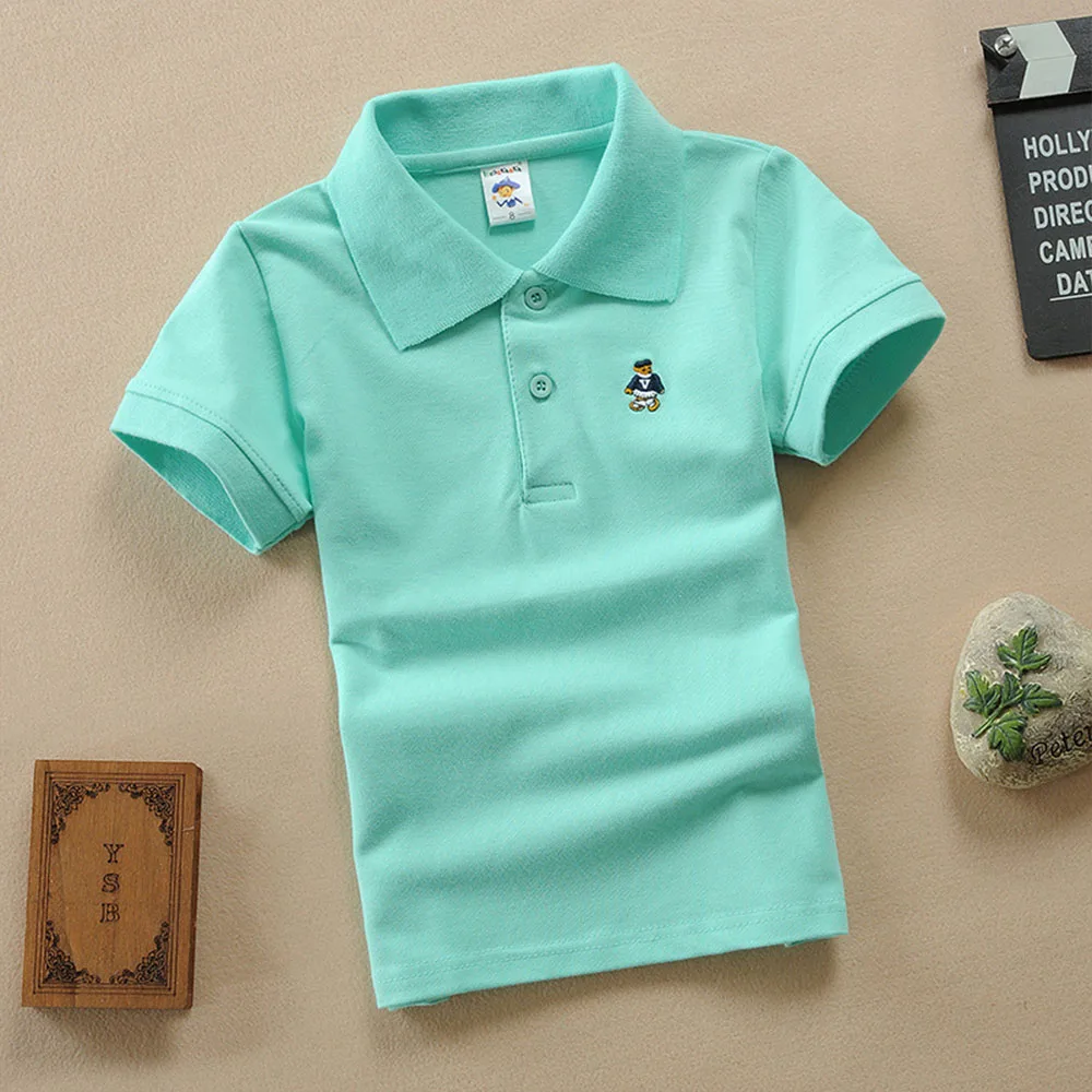 

Summer Baby Boys Short Sleeve Polo Shirt 2-11T Children Light Green Color Clothes Kids Cotton School Uniform Polo T Shirts