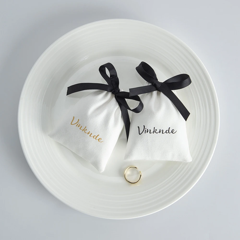 Jewelry Packaging Gift Bags Pouches 50pcs Custom Logo White Flannel Velvet Ribbon Drawstring Small Jewelry Earring Organizer Bag