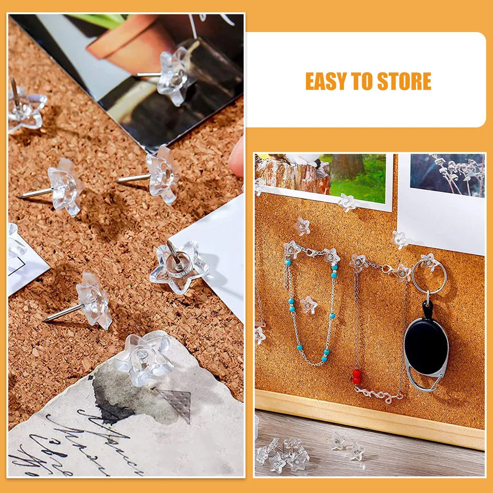 50개 투명 별 모양 푸시핀 코르크보드 벽걸이용 장식 핀 가정용 썸타크